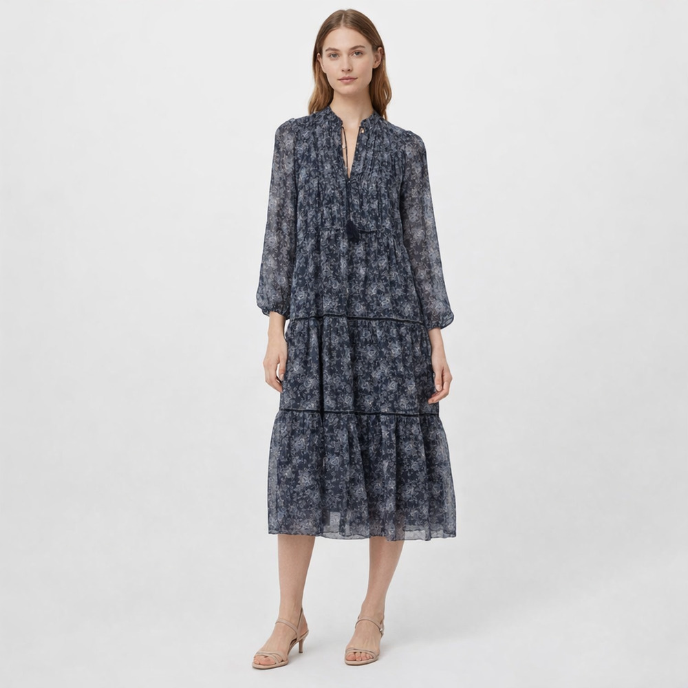 Lucky Brand Women's Floral Long Sleeve Midi Dress NWT Lined Size Large Blue